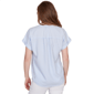 Petite Hearts of Palm Aqua Fresh Short Sleeve Stripe Blouse - image 2
