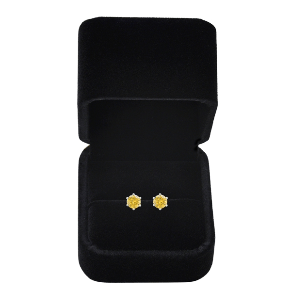 Mens Saffron Yellow Moissanite Diamond Basket Stud Earrings