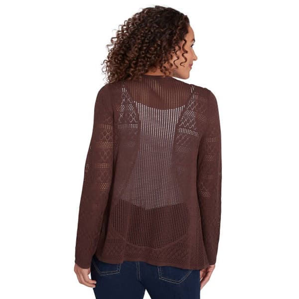 Petite Emaline Limon Perforated Long Sleeve Drape Front Cardigan