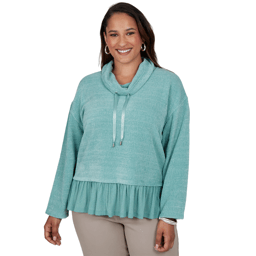 Plus Size Ruby Rd. Mythical Long Sleeve Drawstring Neck Sweater