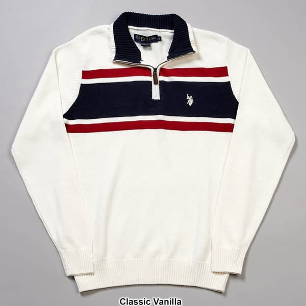 Mens U.S. Polo Assn.® 3 Stripe Cotton 1/4 Zip Sweater