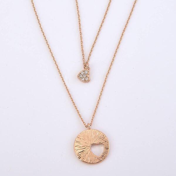Rose Gold Heart Disc Inspirational Duo Pendants - image 