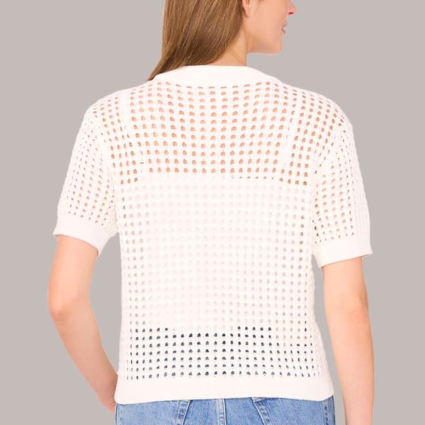 Womens Cece Short Sleeve Crochet Texture Cardigan