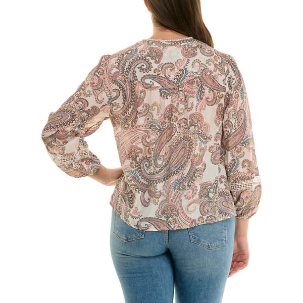 Womens Zac & Rachel 3/4 Puffed Sleeve Paisley Button Front Blouse