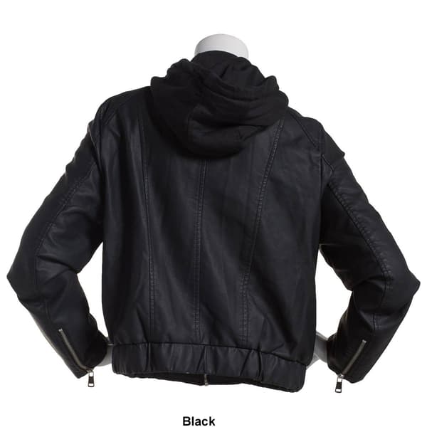 Juniors Snobbish 2Fer Faux Leather Jacket w/Fur Trimmed Hood