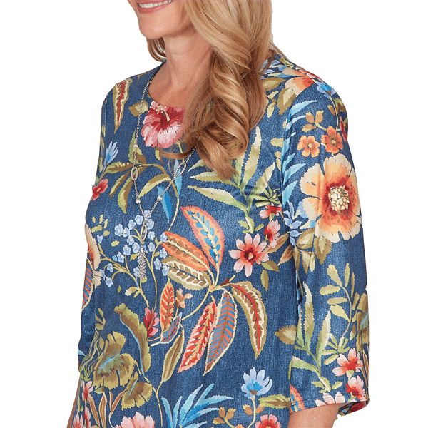 Petite Alfred Dunner Classics 3/4 Sleeve Garden Floral Blouse