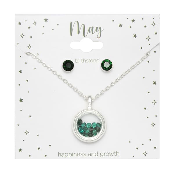 Mini May Birthstone Shaker Necklace and Stud Earring Set