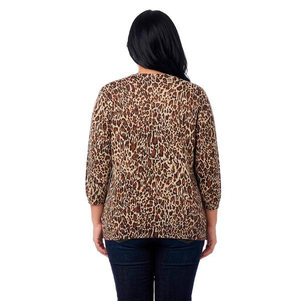 Plus Size Emily Daniels 3/4 Sleeve Animal Rhinestone Sweater