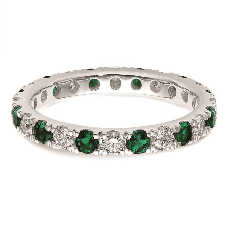Pure Fire 14kt. White Gold Lab Created Emerald Eternity Band