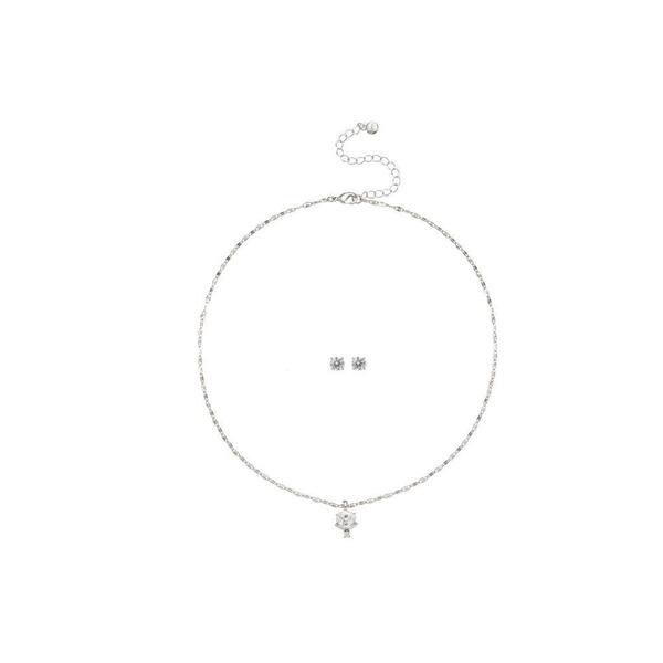 Roman Silver-Tone Oval Cubic Zirconia Baguette Pendant Necklace - image 