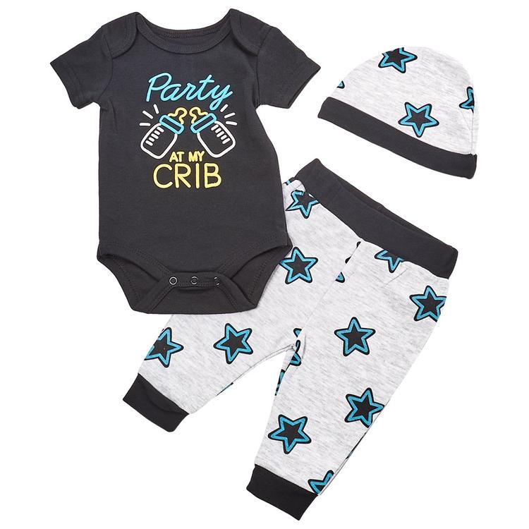 Baby Boy (NB-9M) bon bebe(R) Party Bodysuit & Pants Set with Hat