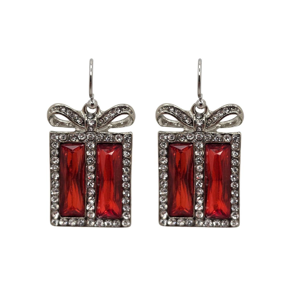 Red Stone Crystal Present Drop Earrings