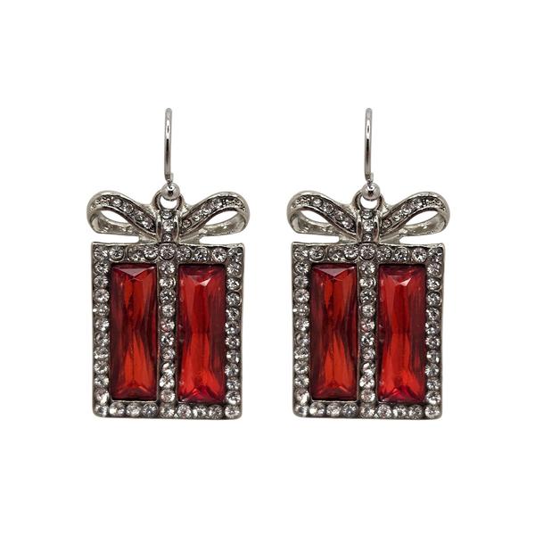 Red Stone Crystal Present Drop Earrings - image 
