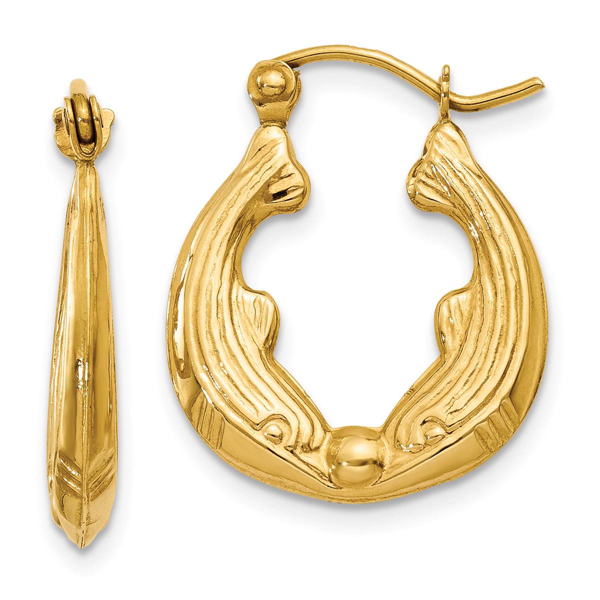 Gold Classics™ 10mm. 14kt. Polished Dolphins Hoop Earrings