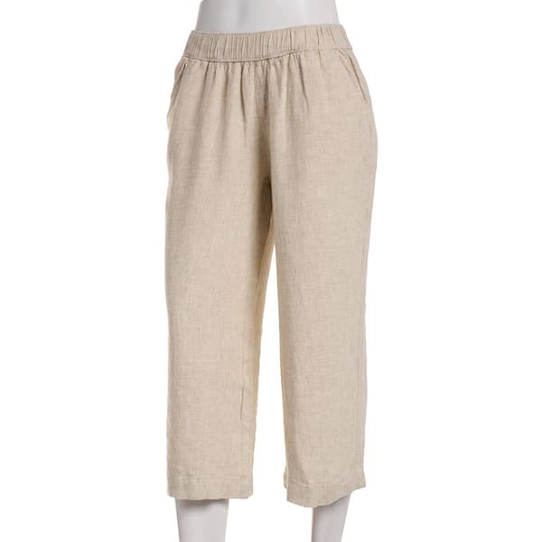 Womens Briggs Pull On Cross Hatch Linen Capris-Tan