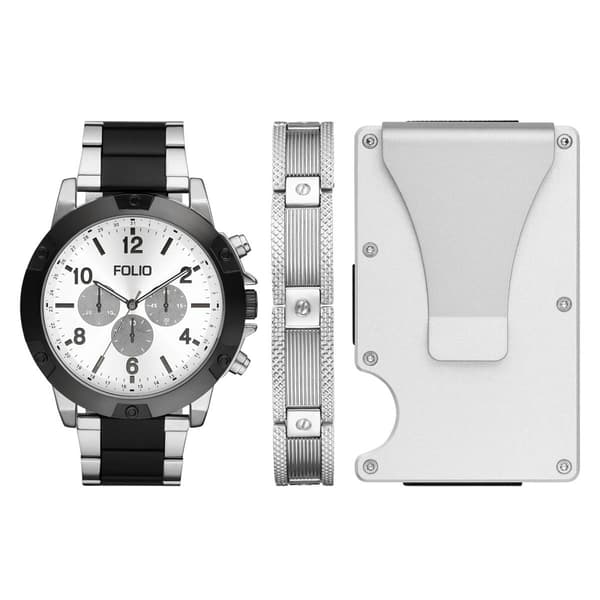 Mens Folio Two-Tone Watch/Bracelet & Cardholder Set - FMDFL6066