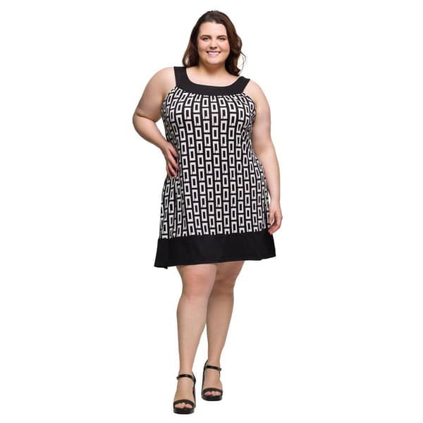 Plus Size 24/7 Comfort Apparel Black & White Sleeveless Dress