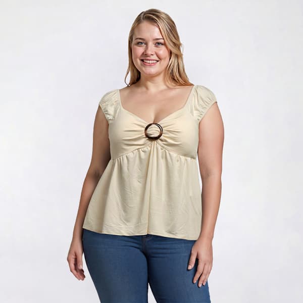 Juniors Plus Derek Heart Fitted V-Neck Baby doll Top - image 