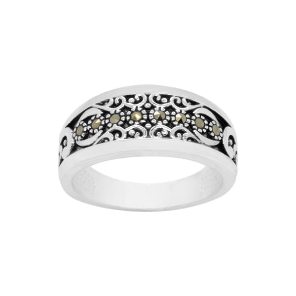 Fine Silver Plated Marcasite Band Ring - image 