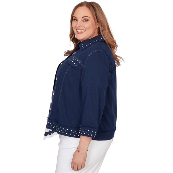 Plus Size Alfred Dunner Port Side Pearl Trim Denim Jacket