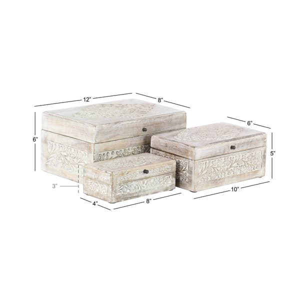 9th &amp; Pike® Carved Floral White Wood Storage Box - Set Of 3