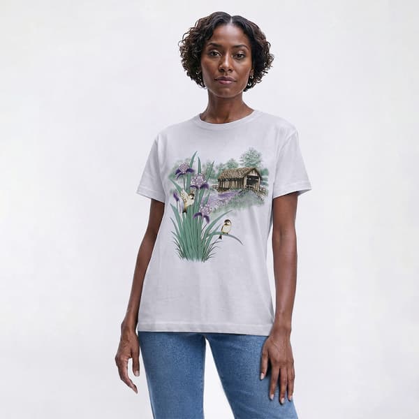 Plus Size Top Stitch By Morning Sun Chickadee Covered Bridge Tee - image 