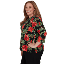 Plus Size Alfred Dunner Classics 3/4 Sleeve Poinsettia Blouse