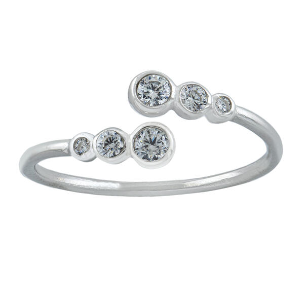 Sterling Silver Graduated Cubic Zirconia Bypass Ring - image 