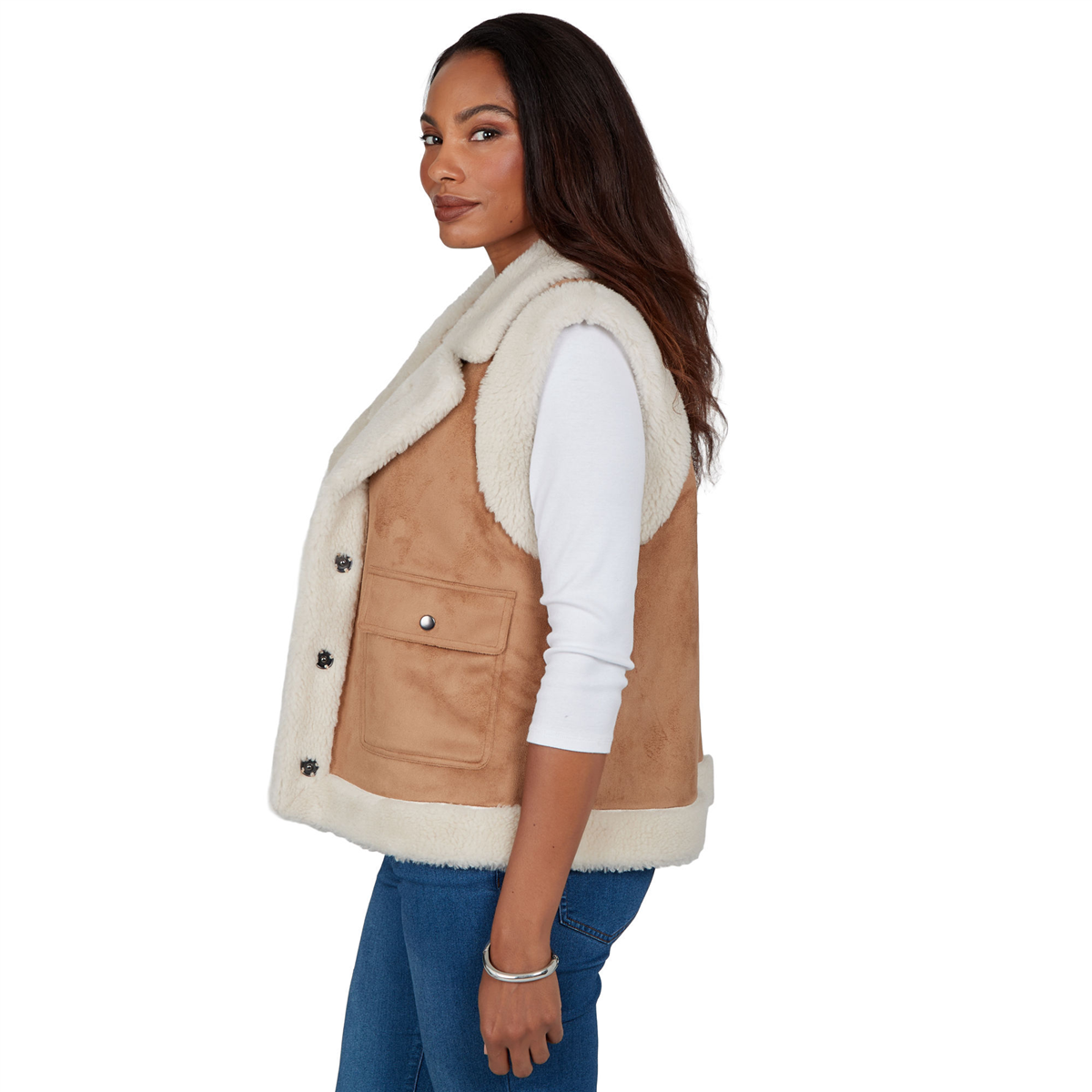 Womens Skye’s the Limit Wild Romance Faux Suede & Sherpa Vest