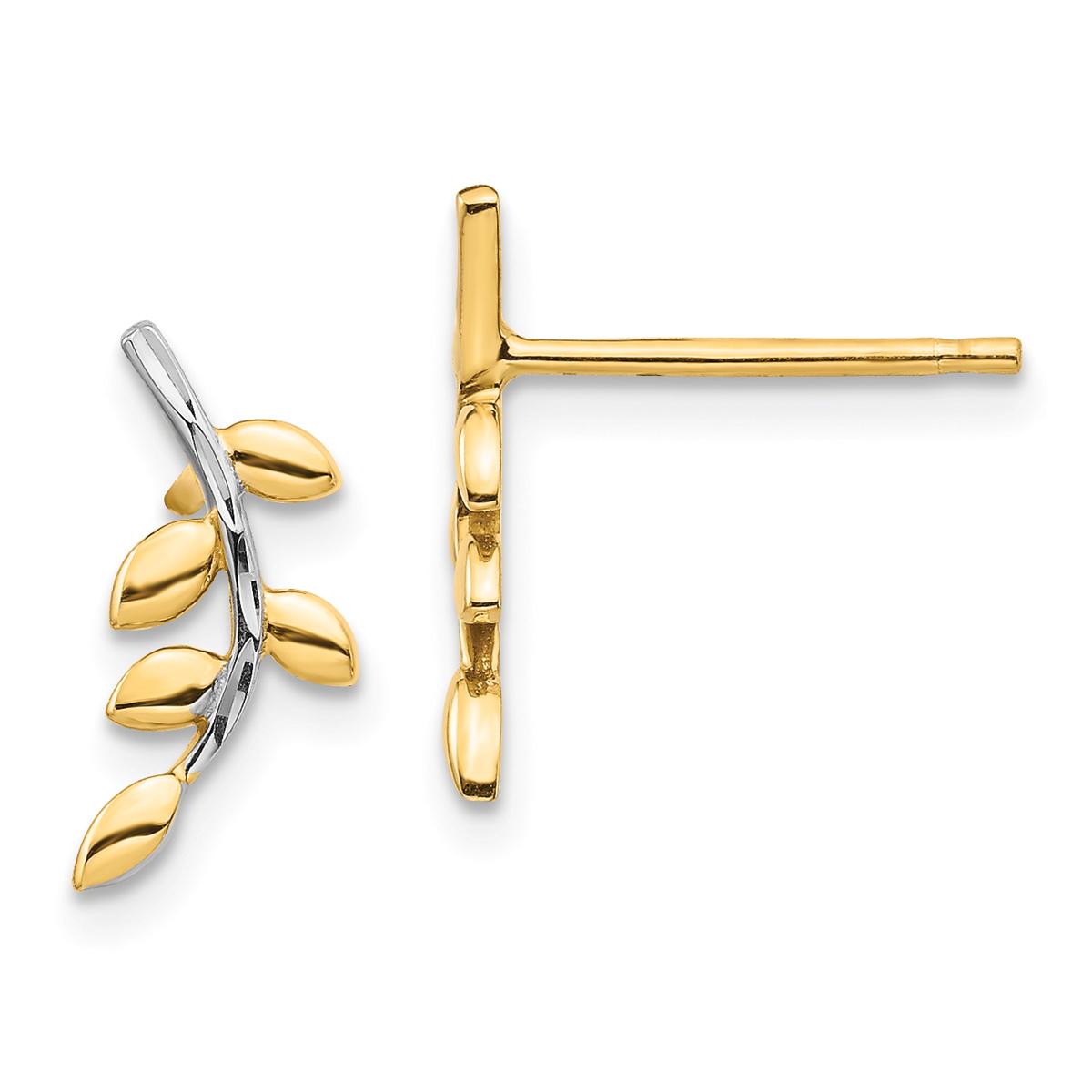 Gold Classics™ 14kt. Gold & White Rhodium Leaf Stud...