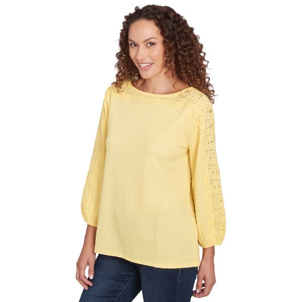 Petite Ruby Rd. Bella Vista Blouse Knit Top with Lace Trim