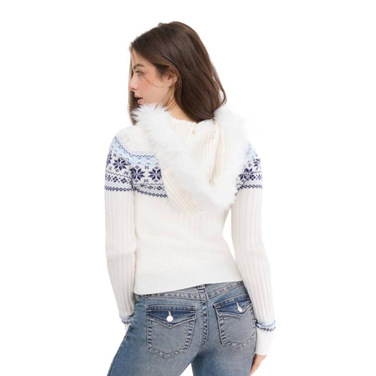 Juniors Madden Girl Fair Isle Fur Trim Hood Zip Up