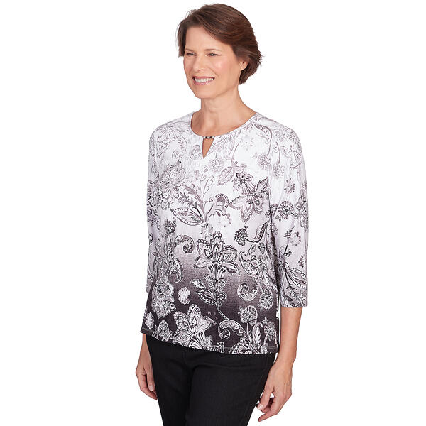 Womens Alfred Dunner Classics 3/4 Sleeve Ombre Floral Tee