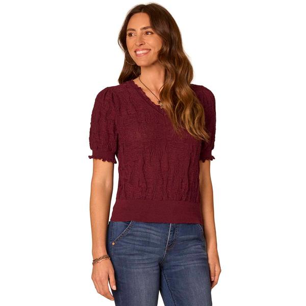 Womens Democracy Short Sleeve Scallop Edge Paisley Sweater