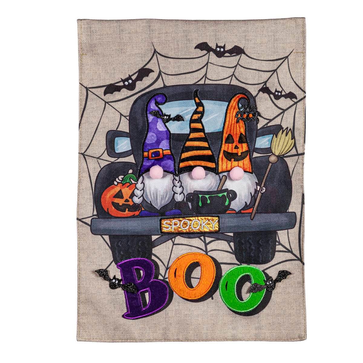 Evergreen Spooky Truck Garden Burlap Flag