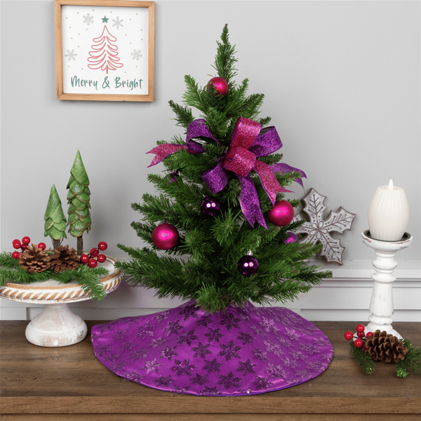 Northlight 20in Purple Sequin Snowflake Mini Christmas Tree Skirt