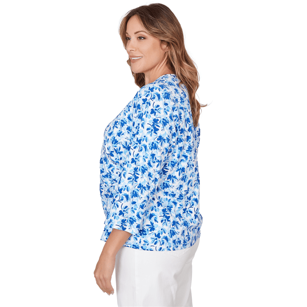 Plus Size Hearts of Palm Embraceable Blue Floral Surplice Blouse