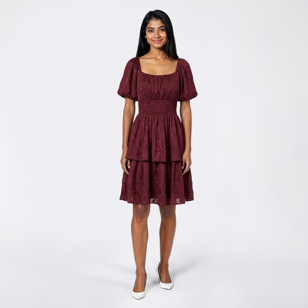 Juniors Trixxi Satin Jacquard Double Tier A-Line Dress