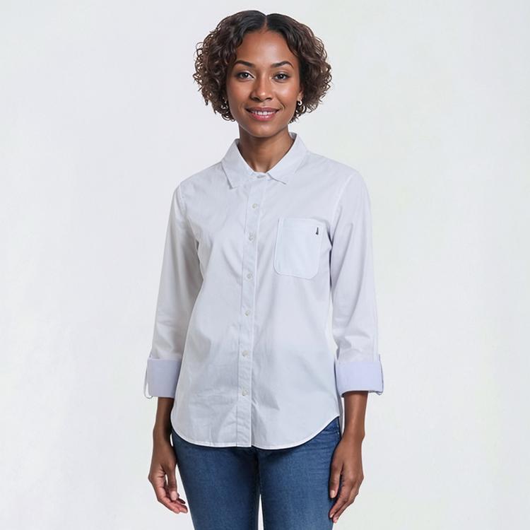 Womens Nautica Jeans Solid Roll Tab Sleeve Casual Button Down