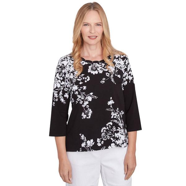 Alfred Dunner Women's Petite Asymmetric Floral Pullover - Embroidered Crewneck Top, Ribbed Trim, Cozy Comfort - View #11
