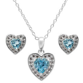 Marsala Sky Blue Topaz & White Sapphire Heart Necklace Set
