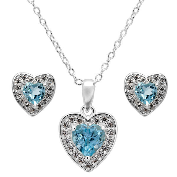 Marsala Sky Blue Topaz & White Sapphire Heart Necklace Set - image 