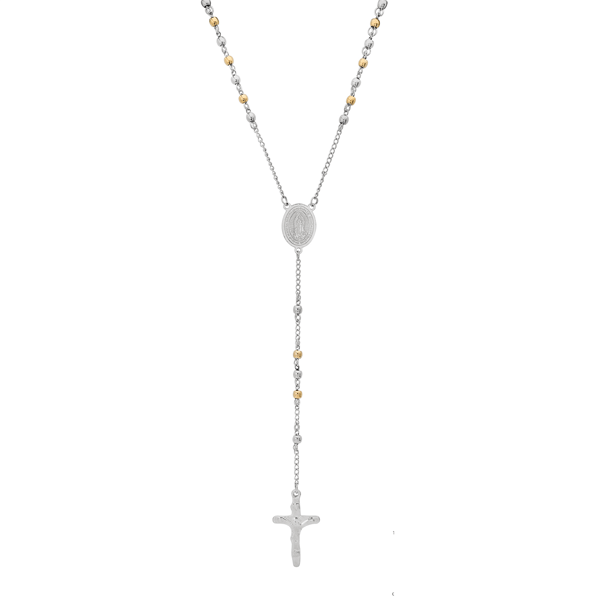 Mens Iron Saints Two-Tone Beaded Rosary with Medal & Cross - image 