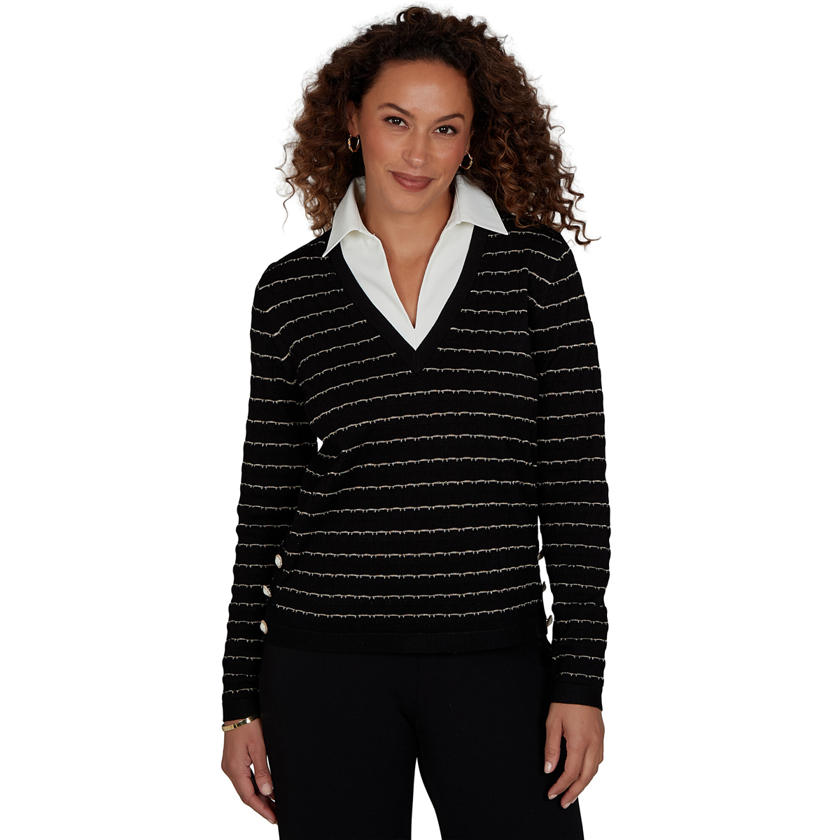 Womens Emaline Soiree Long Sleeve Two-in-One Stripe Sweater