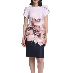 Womens Calvin Klein Short Sleeve Print Colorblock Crepe Dress