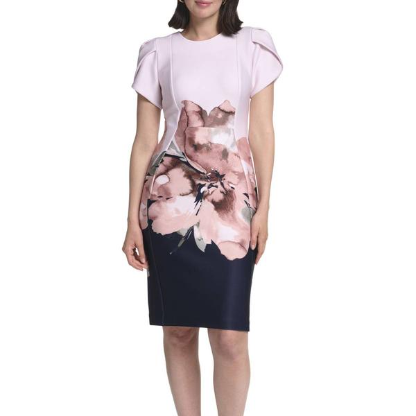 Womens Calvin Klein Short Sleeve Print Colorblock Crepe Dress