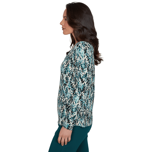 Womens Emaline Key Items Long Sleeve V Neck Abstract Tee