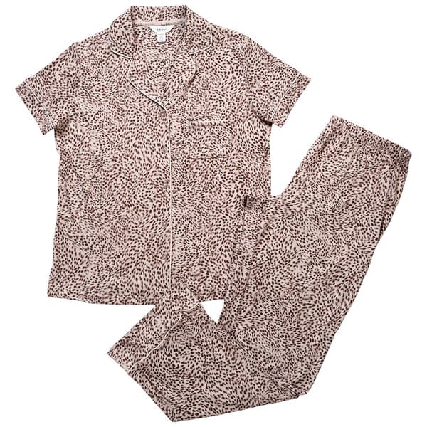 Womens Nicole Miller Short Sleeve Cheetah Long Leg Pajama Set