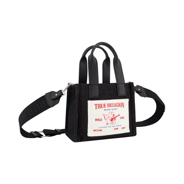 True Religion Mini Black Denim Travel Tote Bag - image 