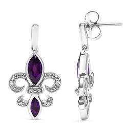 Haus of Brilliance Purple Amethyst Fleur de Lis Dangle Earrings